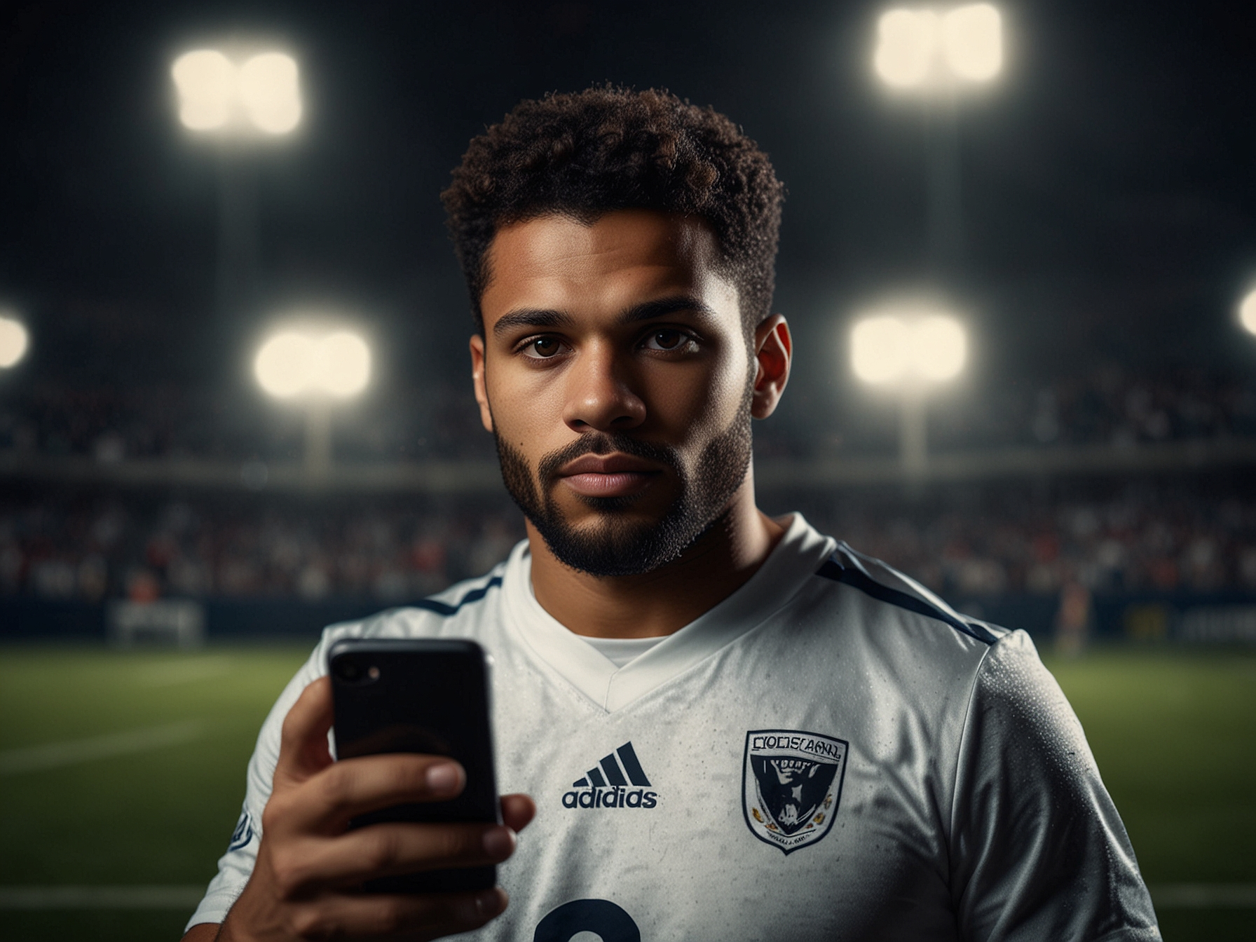 Sportler mit Smartphone vor Casino-Hintergrund